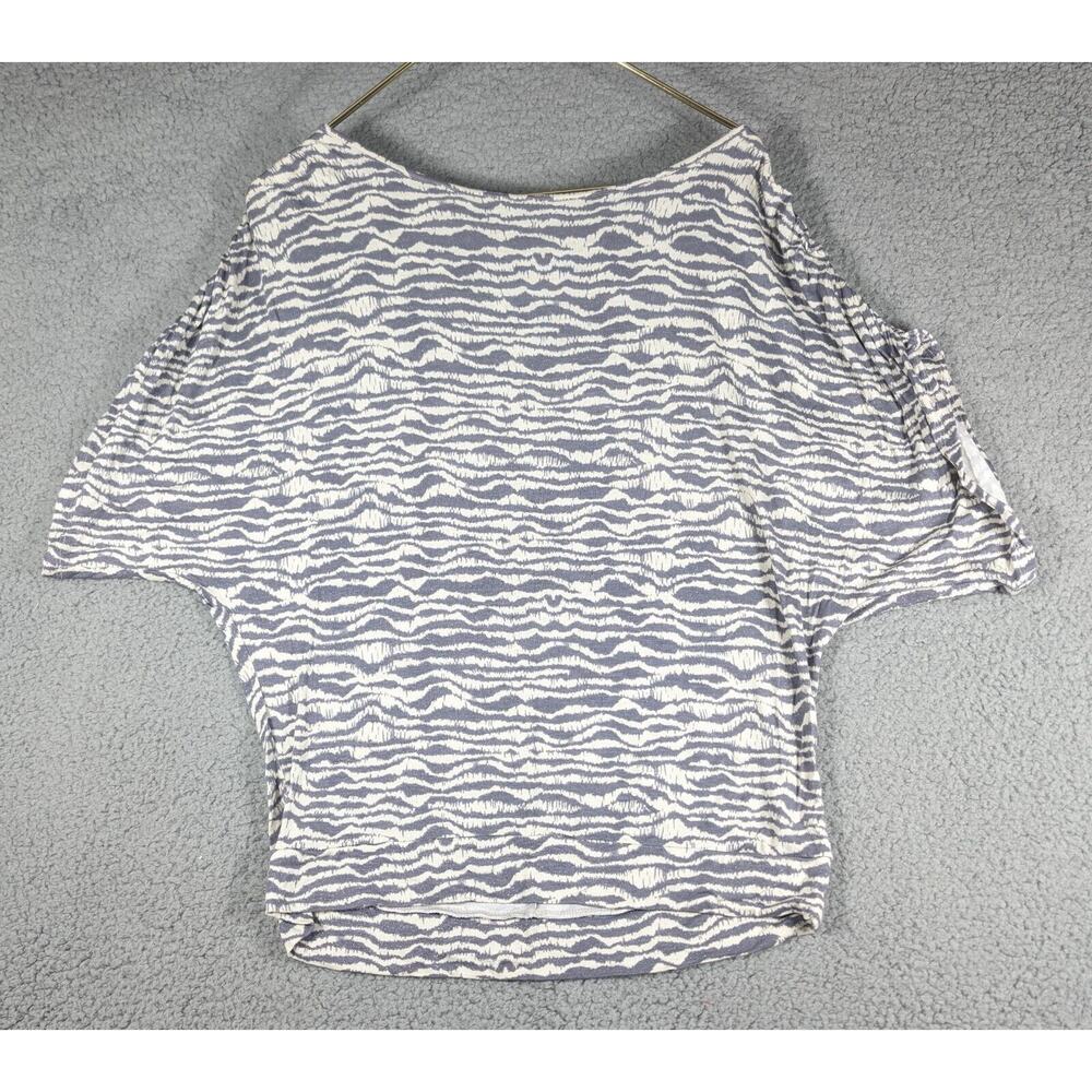 Juicy Couture Blouse Womens Size Medium Grey Blue Zebra Pattern Oversized Sleeve
